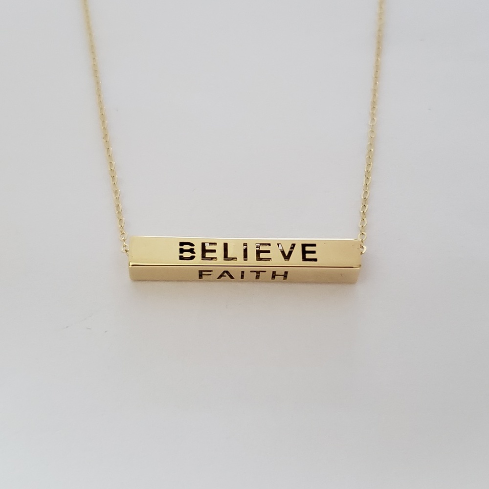 14K Solid Yellow Gold Bar Pendant Necklace